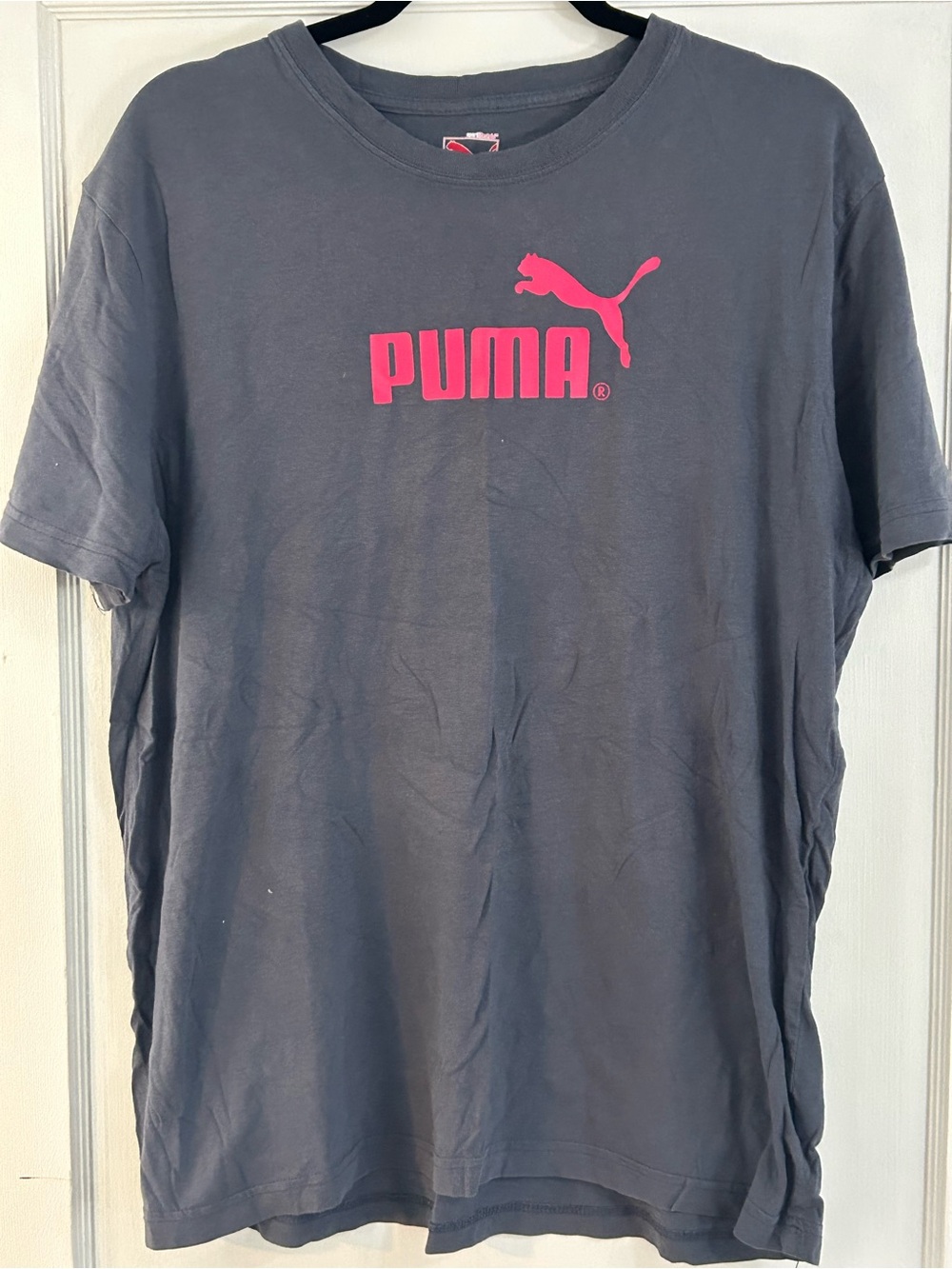 Puma womens Grey T-Shirt with Pink Logo